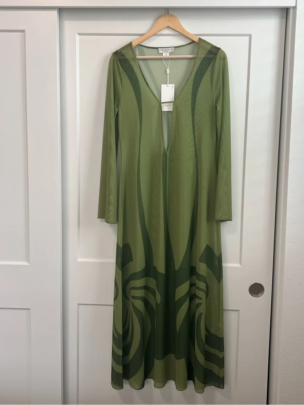 Caroline Constas Olive Green Sheer Mesh Cover-Up Dress M